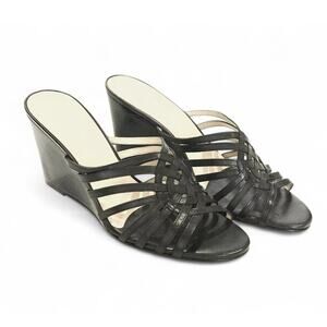 Cole Haan Air Verona Wedge Sandals Crisscross Strappy Black Leather Womens 9.5B